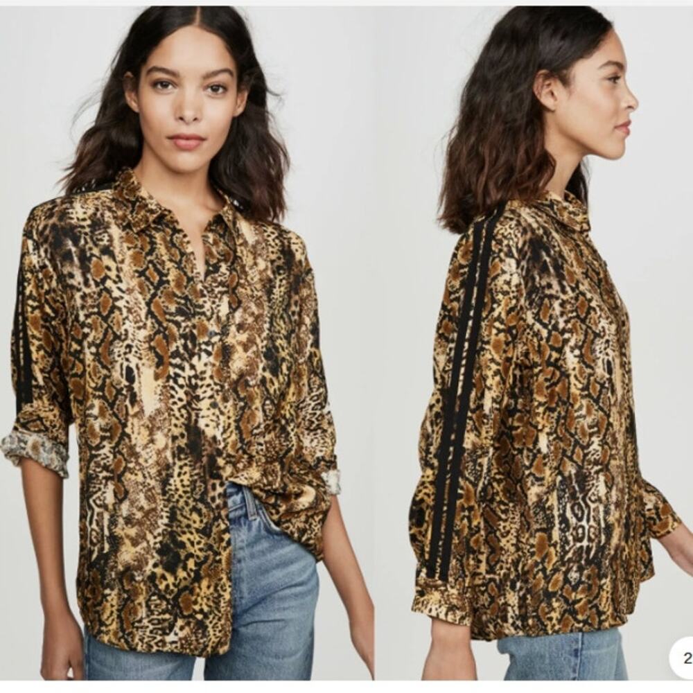 ba&sh Susie Snakeskin Print Blouse Rust Brown Long Sleeve Womens Med